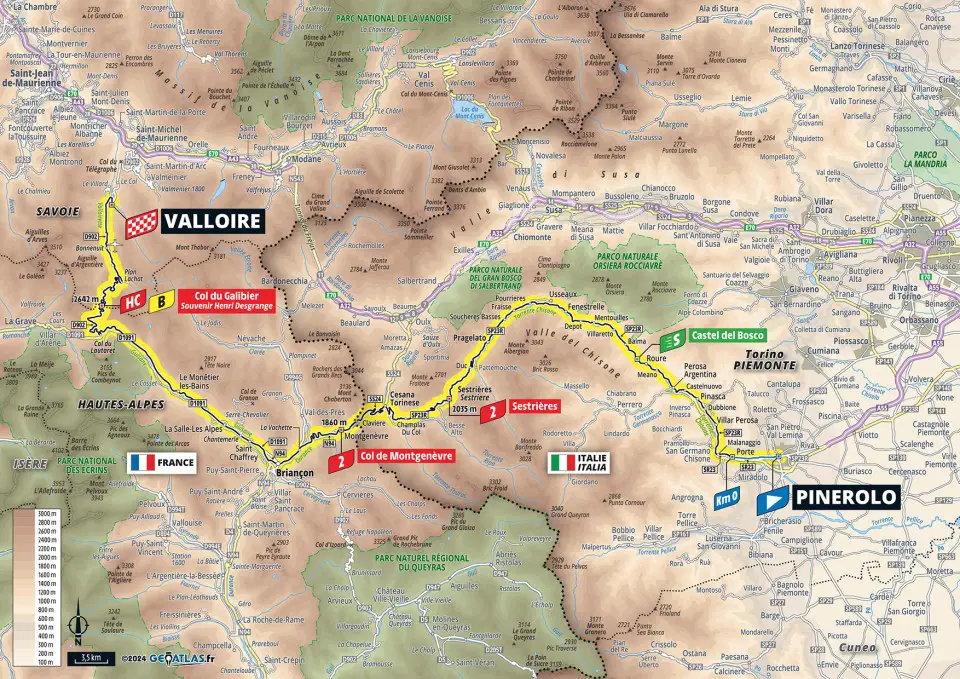 Mappa tappa Pinerolo - Valloire Tour de France Salita Sestriere